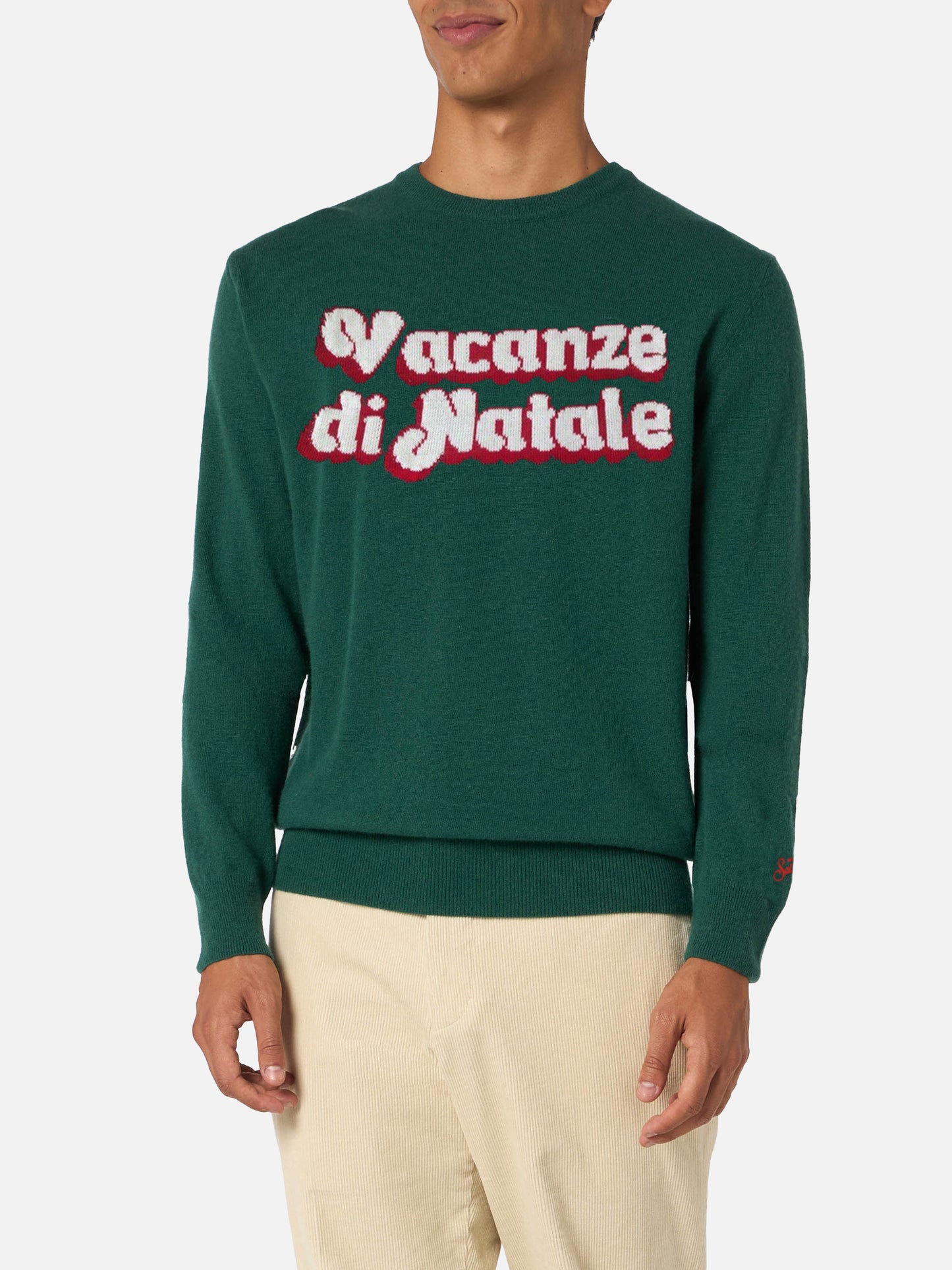 Maglione verde da uomo Heron con logo Vacanze di Natale jacquard | VACANZE DI NATALE EDIZIONE SPECIALE