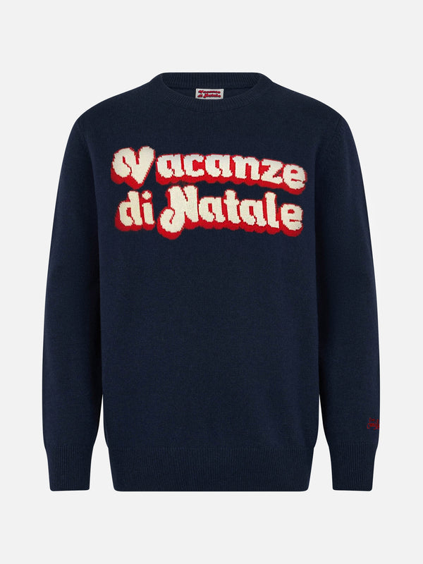 Blauer Herrenpullover Heron mit Vacanze di Natale-Logo aus Jacquard | VACANZE DI NATALE SONDERAUSGABE