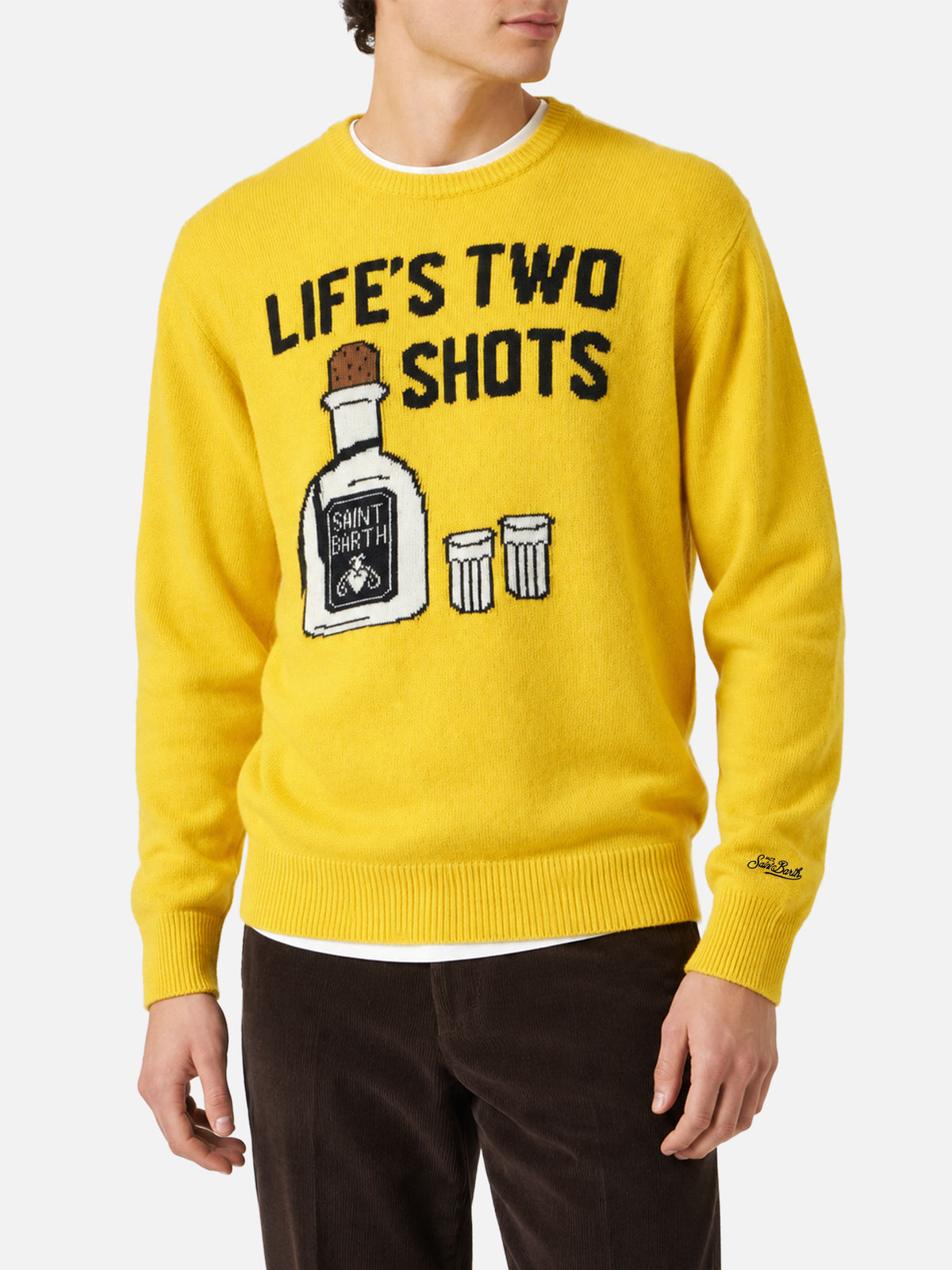 Maglia Heron gialla con lettering Life's two shots