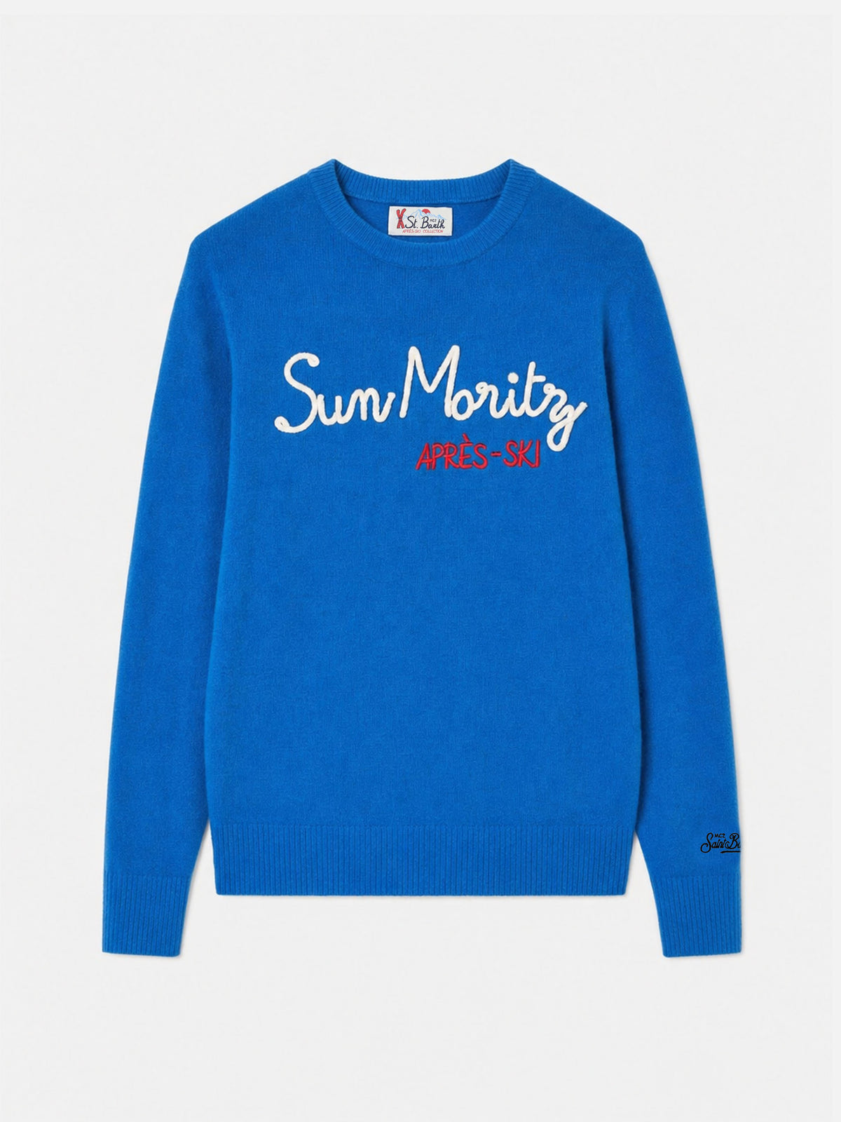 Maglia girocollo Heron blu con ricamo St. Moritz Après Ski