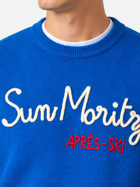 Maglia girocollo Heron blu con ricamo St. Moritz Après Ski