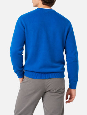 Maglia girocollo Heron blu con ricamo St. Moritz Après Ski