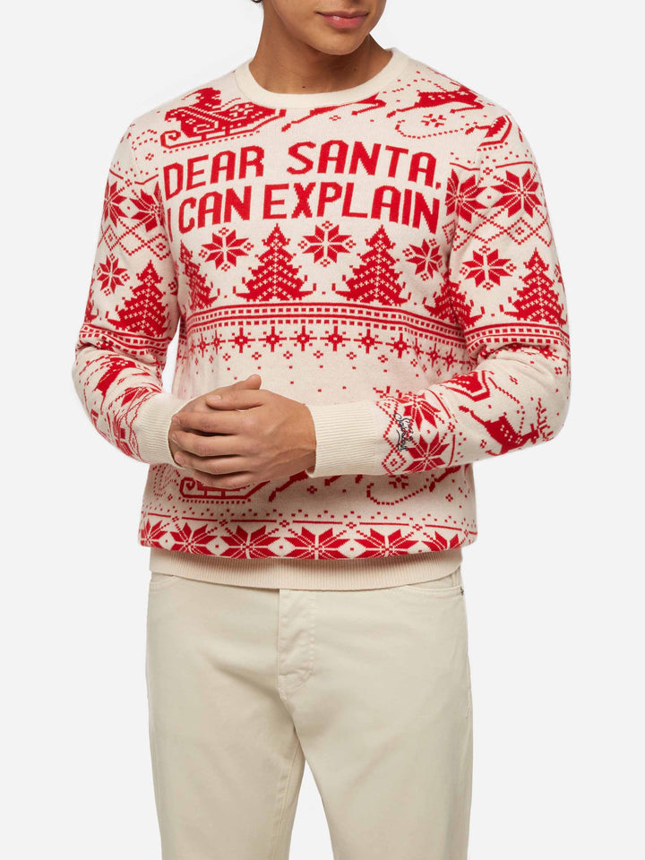 Red sweater Heron with fair isle and Dear Santa jacquard