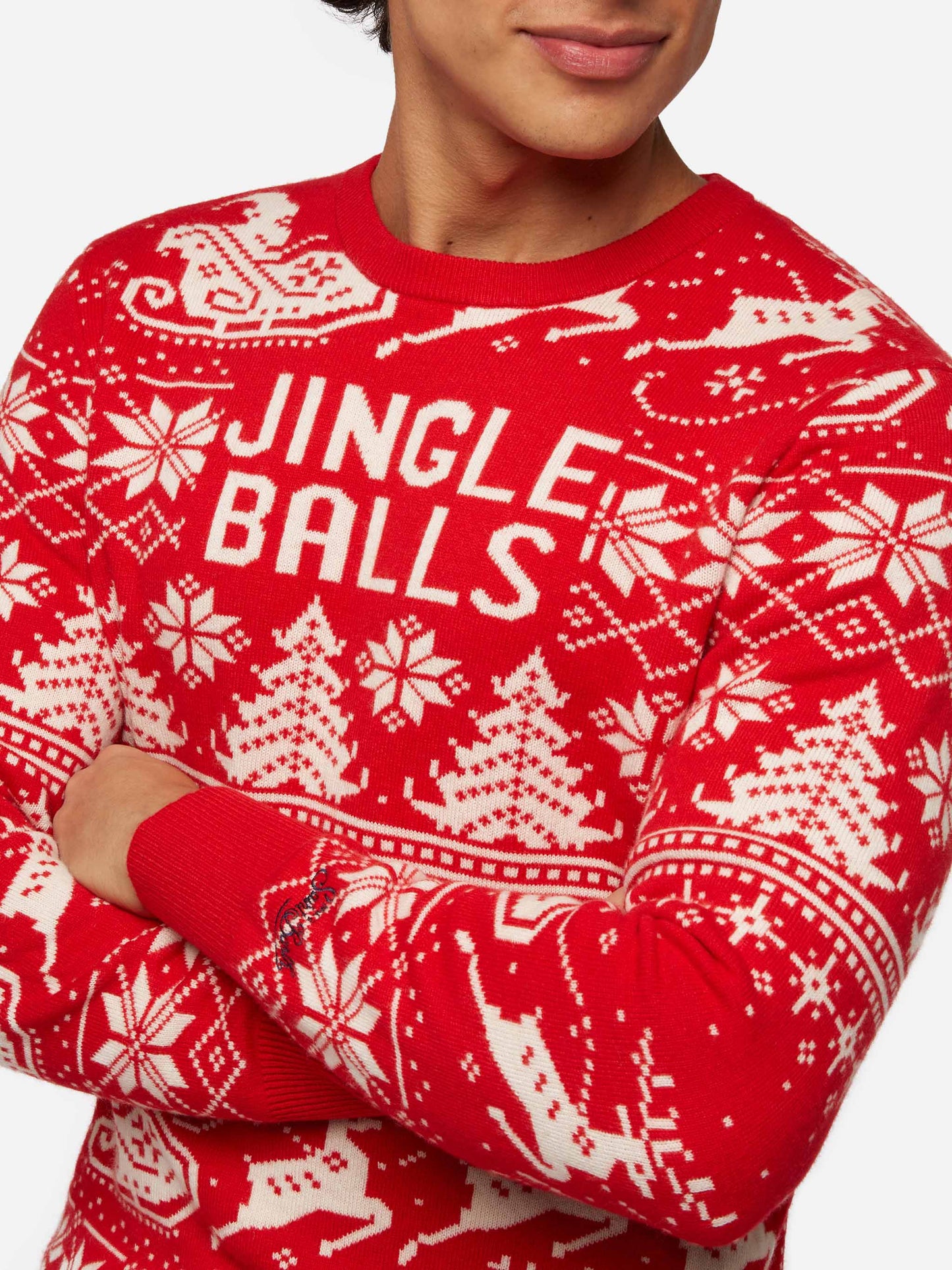 Fairs isle sweater Heron with Jingle Balls jacquard