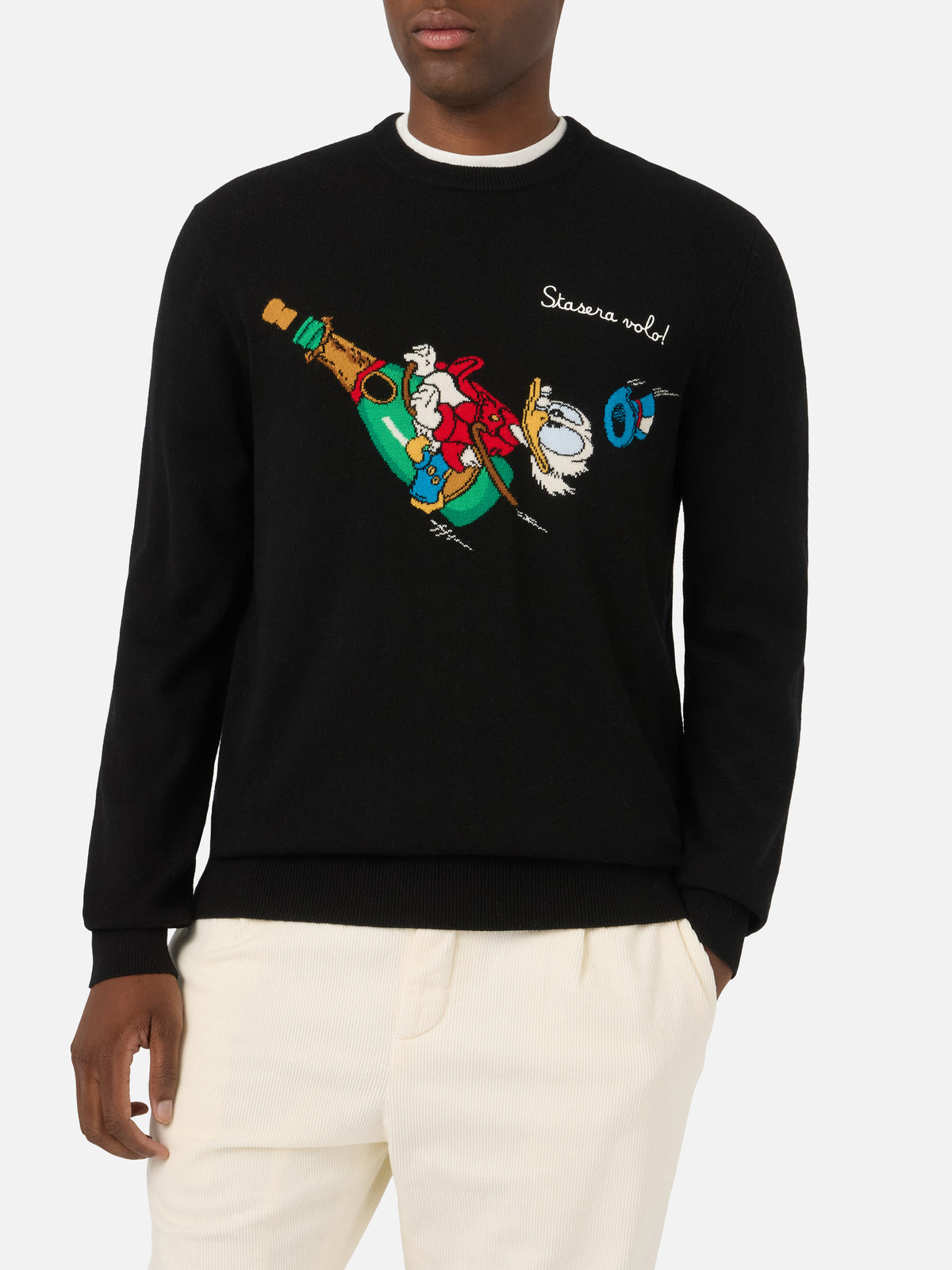 Pull ras-du-cou Black Heron Light avec intarsia et broderie Scrooge McDuck | Special edition 