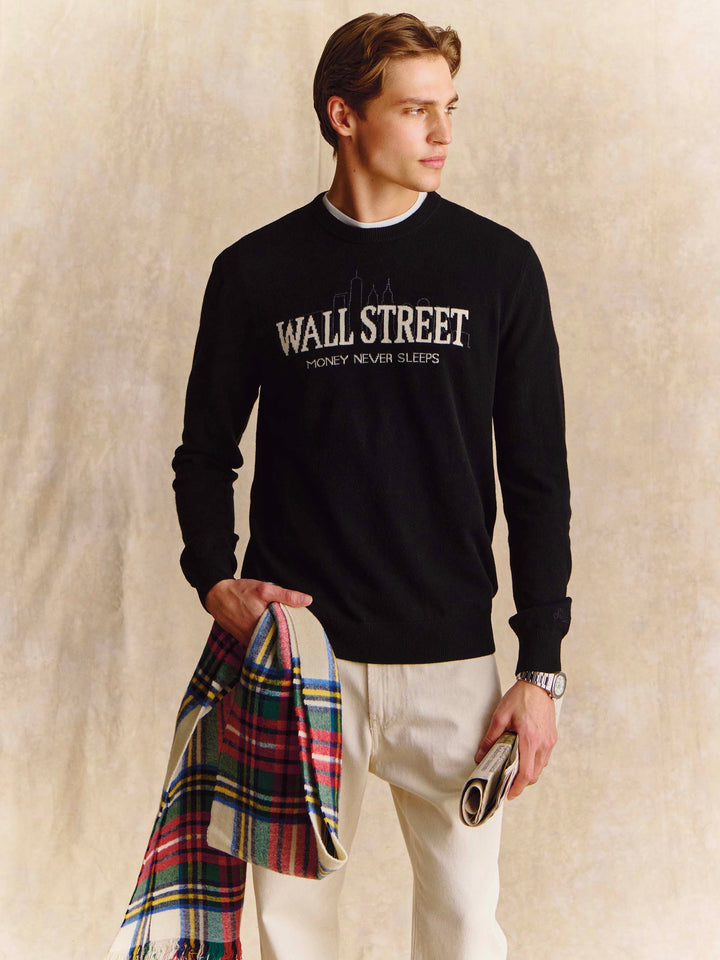 Pull col rond en maille Black Heron Light avec intarsia Wall Street | Special edition 