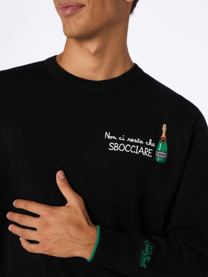 Maglione nero da uomo Heron con ricamo Non ci resta che sbocciare