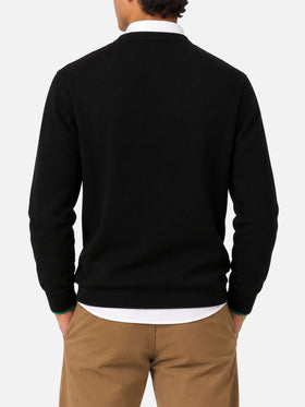 Black Heron Light crewneck sweater with Non ci resta che sbocciare embroidery