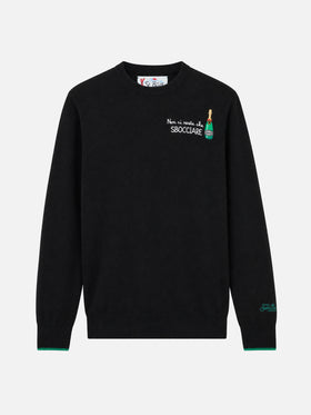 Black Heron Light crewneck sweater with Non ci resta che sbocciare embroidery