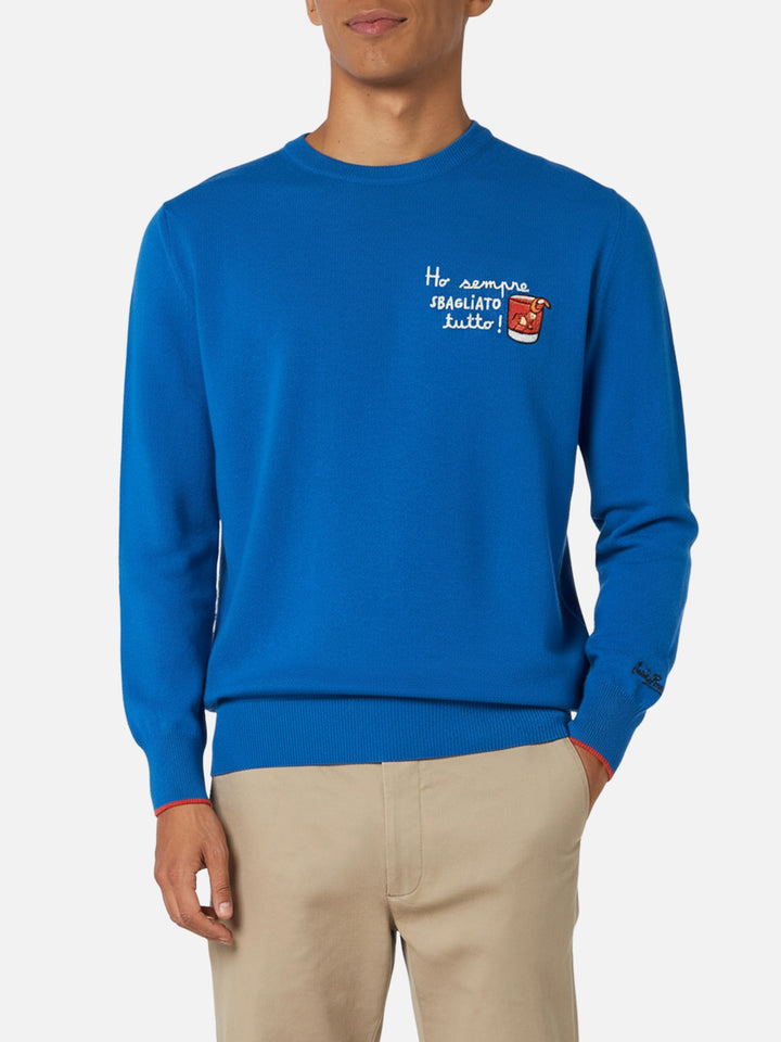 Maglione da uomo blu ski Heron con ricamo Ho sempre sbagliato tutto