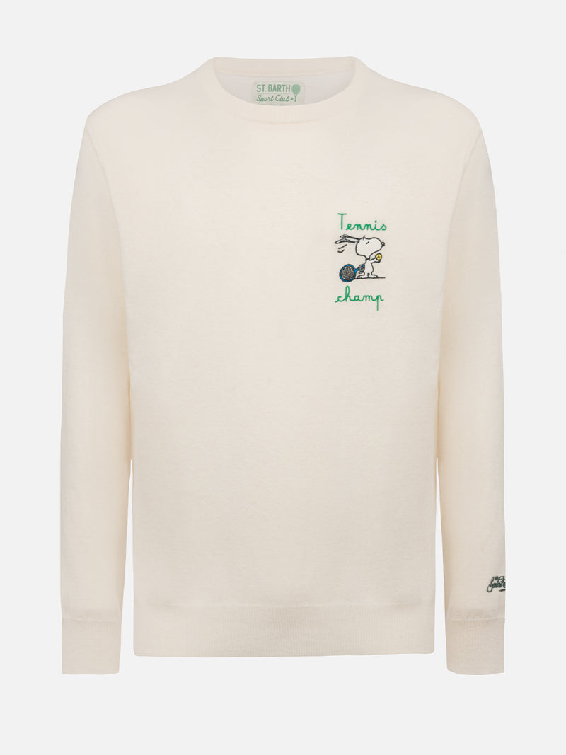 Maglione bianco da uomo Heron con ricamo Snoopy  tennis champ | SNOOPY PEANUTS SPECIAL EDITION