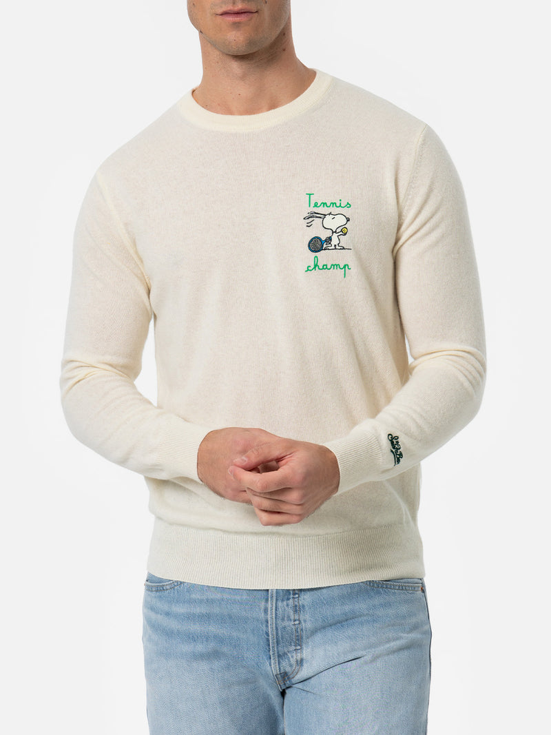 Maglione bianco da uomo Heron con ricamo Snoopy  tennis champ | SNOOPY PEANUTS SPECIAL EDITION