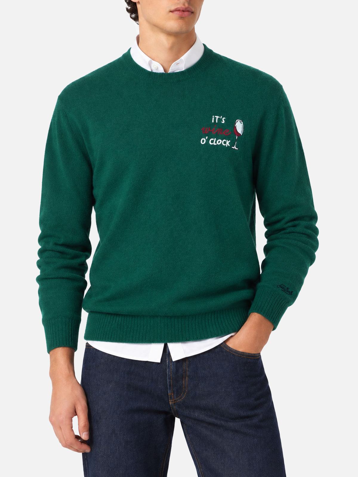 Crewneck-Pullover Heron mit „It's wine o'clock“-Stickerei 