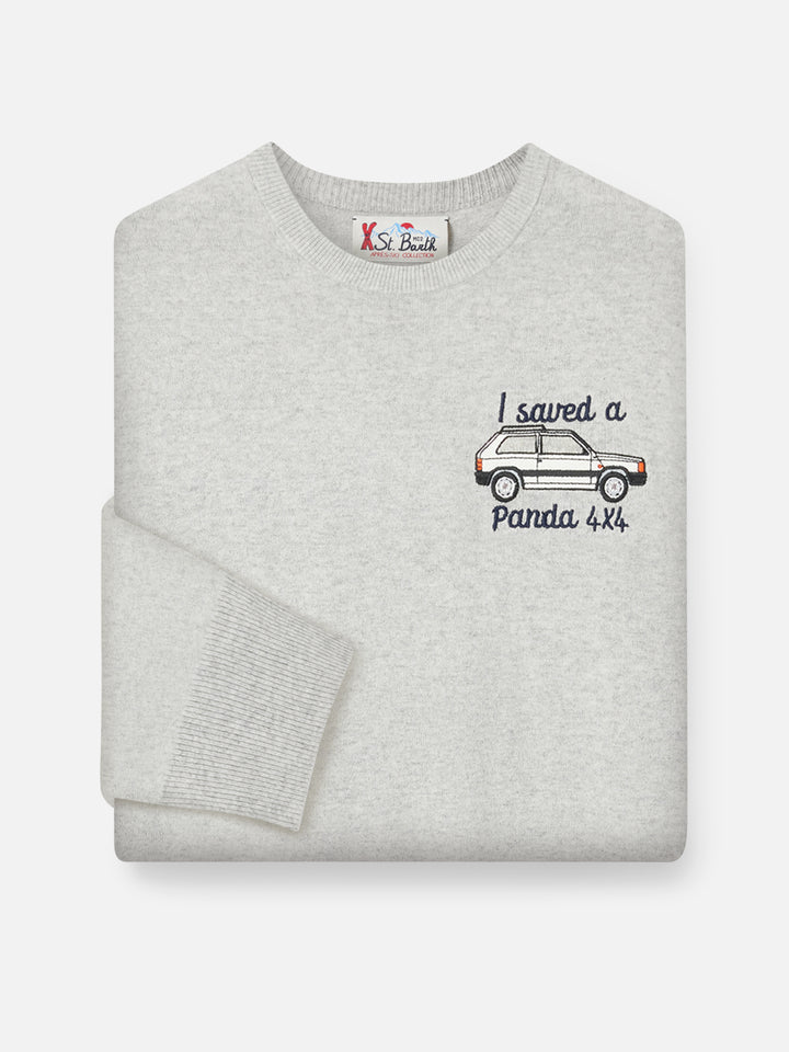 Girocollo grigio chiaro melange Heron Light con ricamo I saved a Panda 4x4 | Special Edition