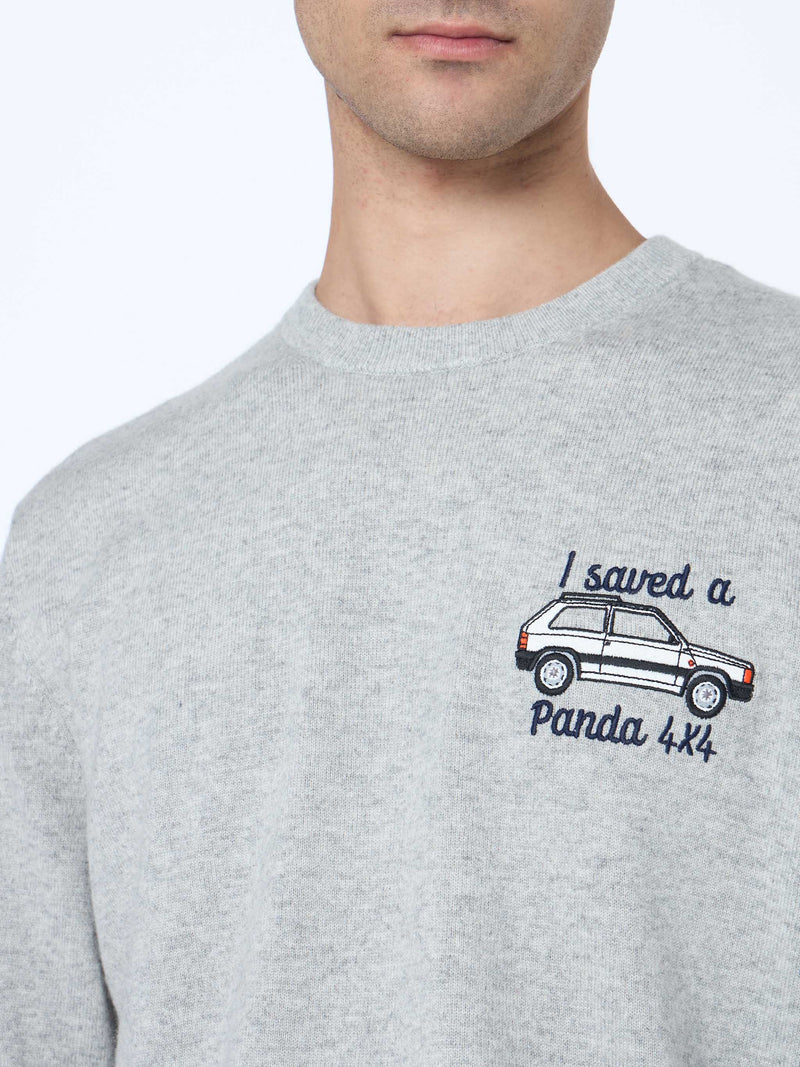 Man gray sweater Heron with  I saved a Panda 4x4 embroidery | FIAT PANDA SPECIAL EDITION