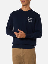 Man blue sweater Heron Light with Non sono bello, piaccio! embroidery| VACANZE DI NATALE SPECIAL EDITION