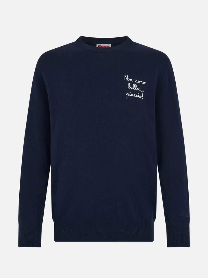 Man blue sweater Heron Light with Non sono bello, piaccio! embroidery| VACANZE DI NATALE SPECIAL EDITION - MC2 Saint Barth