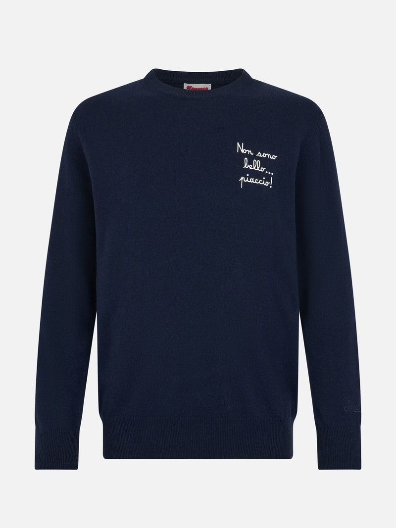 Man blue sweater Heron Light with Non sono bello, piaccio! embroidery| VACANZE DI NATALE SPECIAL EDITION