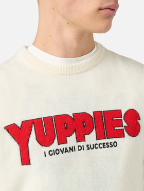 Girocollo Heron light bianco con jacquard Yuppies e ricamo | YUPPIES SPECIAL EDITION