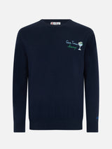 Man blue sweater Heron with Gin tonic champ embroidery