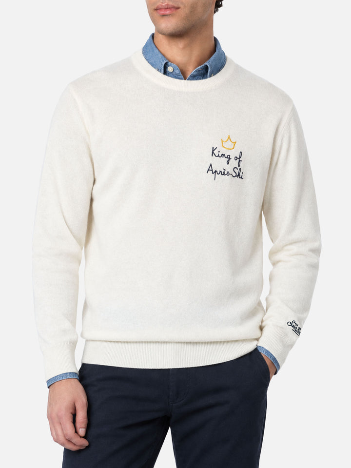 Maglione Heron Light bianco panna con ricamo King of après ski