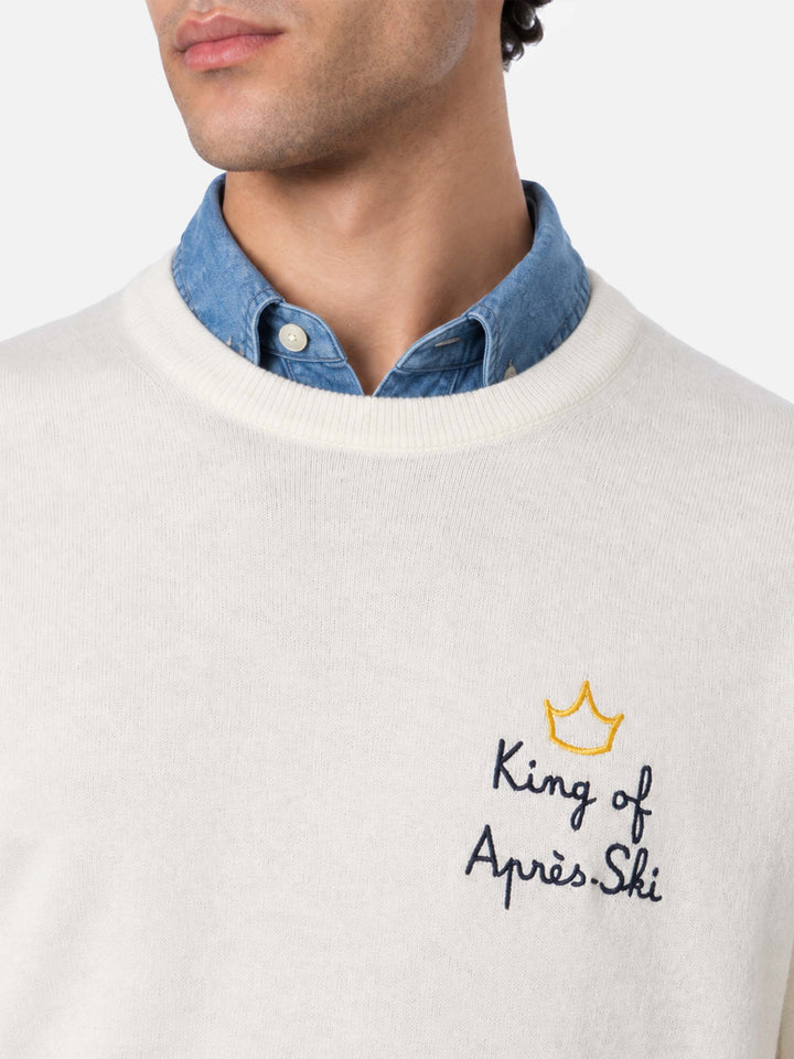 Maglione Heron Light bianco panna con ricamo King of après ski