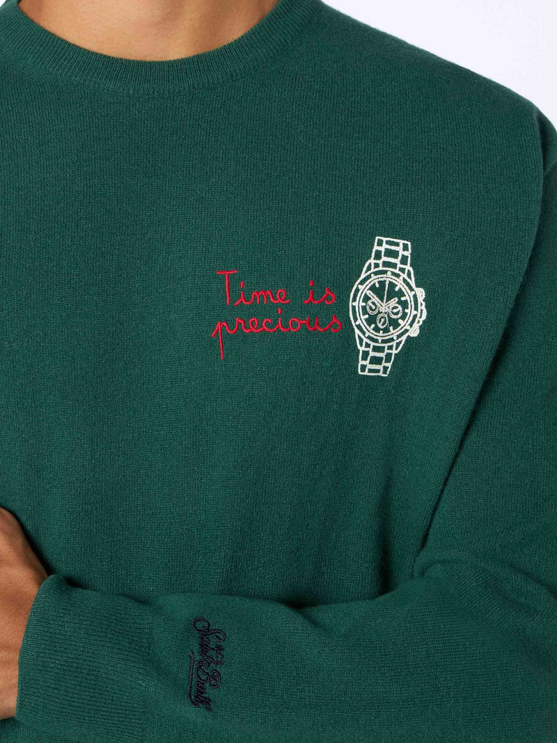 Maglione da uomo verde Heron con ricamo Money time