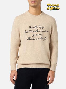 Maglione girocollo Heron Light con ricamo Via della Spiga...| VACANZE DI NATALE EDIZIONE SPECIALE