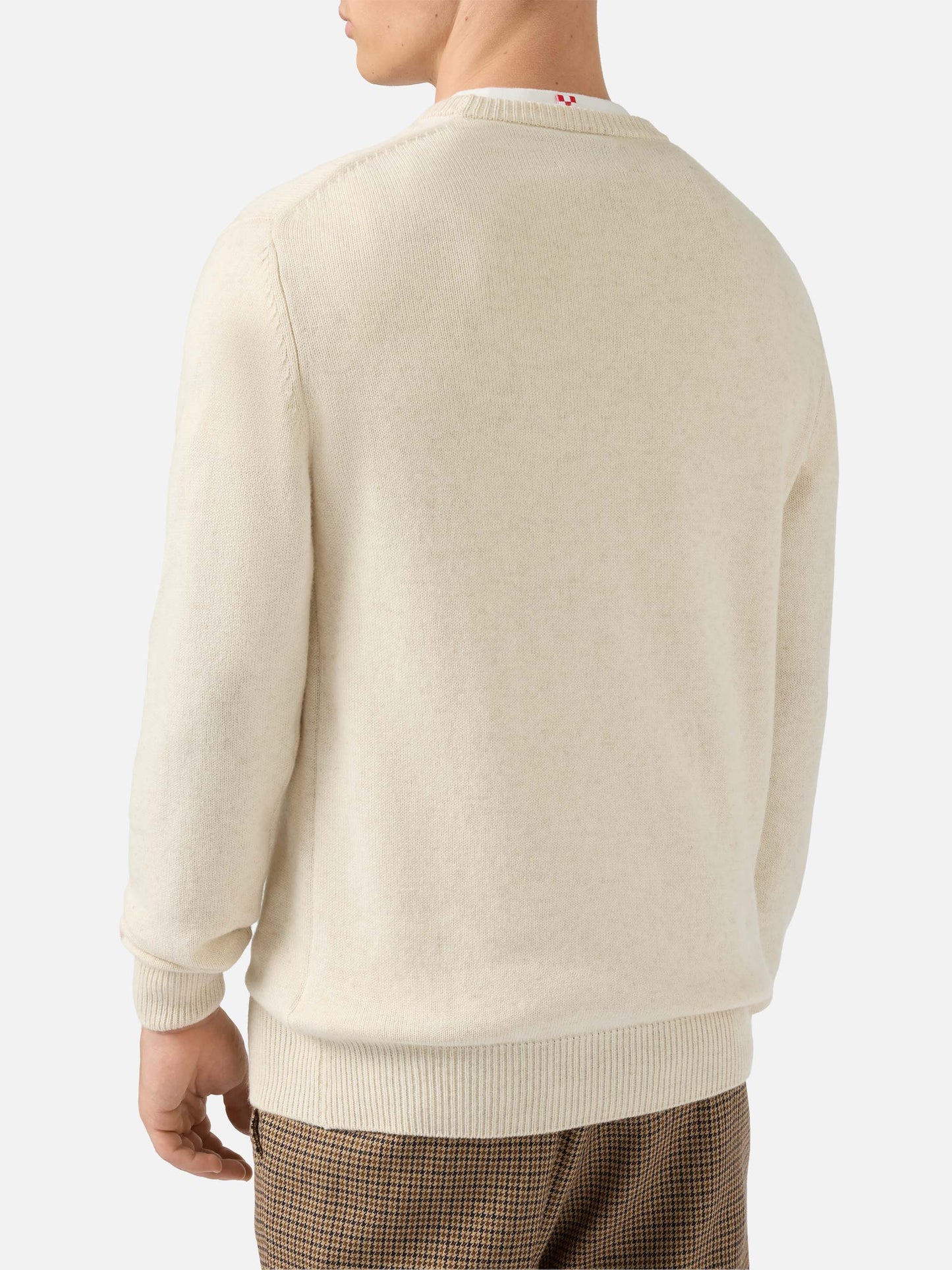Heron crewneck in beige with Cortina postcard jacquard