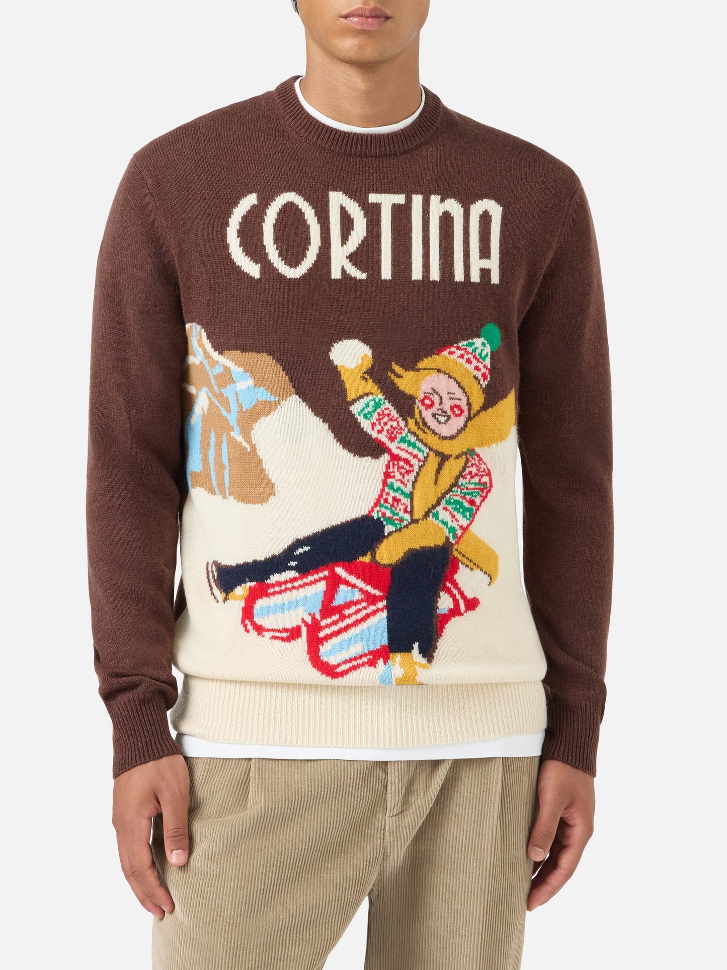 Rundhals-Pullover mit Cortina-Postkarten-Jacquard 