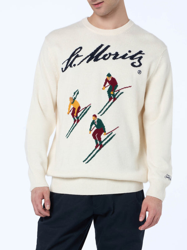 Man white sweater Heron with St. Moritz jacquard | ST. MORITZ TOP OF THE WORLD SPECIAL EDITION