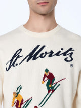 Weisser Herrenpullover Heron mit St. Moritz Jacquard | ST. MORITZ TOP OF THE WORLD SPECIAL EDITION