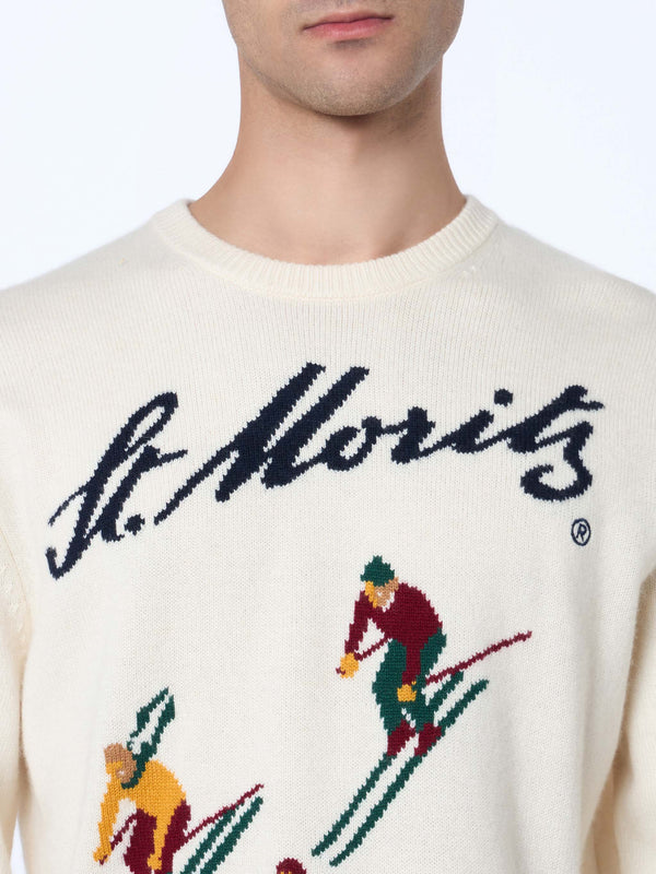 Man white sweater Heron with St. Moritz jacquard | ST. MORITZ TOP OF THE WORLD SPECIAL EDITION