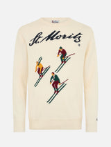 Weisser Herrenpullover Heron mit St. Moritz Jacquard | ST. MORITZ TOP OF THE WORLD SPECIAL EDITION