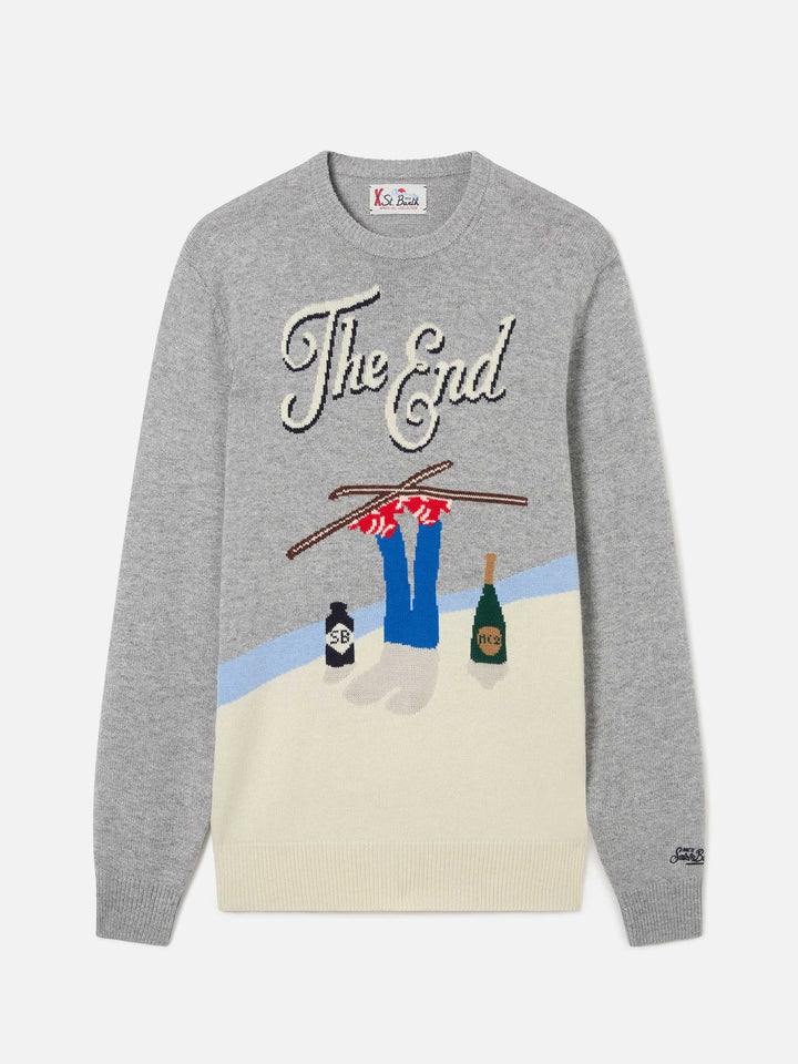 Grey Heron crewneck knit with The End intarsia