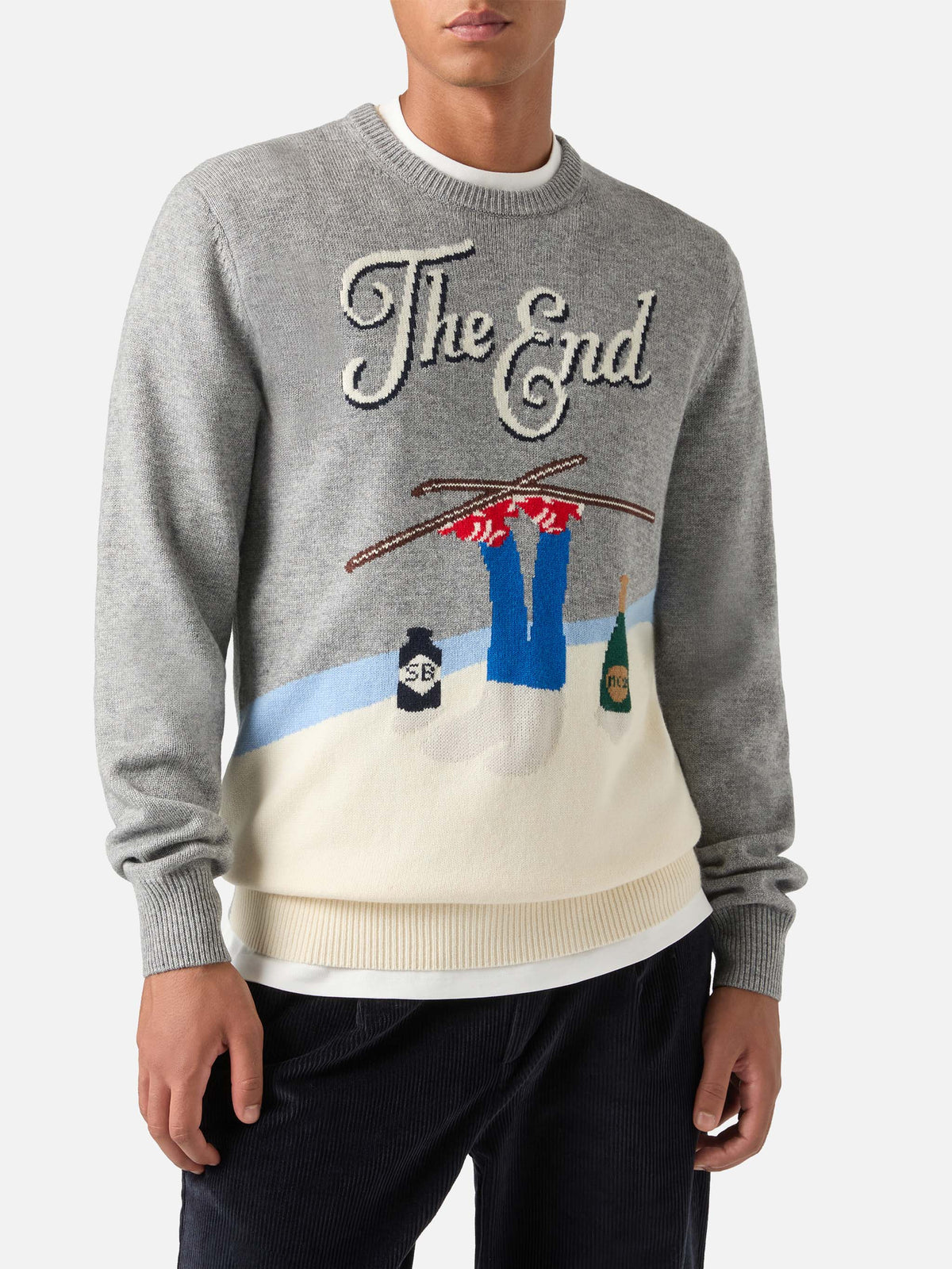 Maglia girocollo Heron grigia con intarsio The End