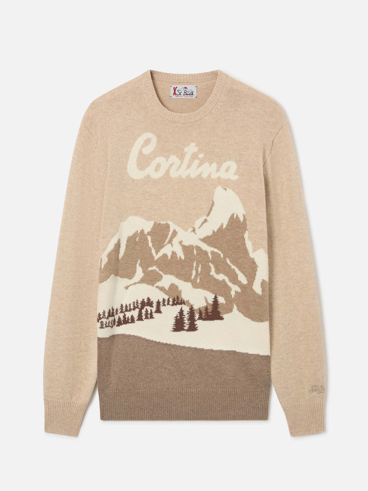 Jersey de punto de cuello redondo Beige Heron con intarsia Cortina 