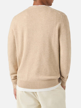 Pull ras du cou Beige Heron en maille avec intarsia Cortina 