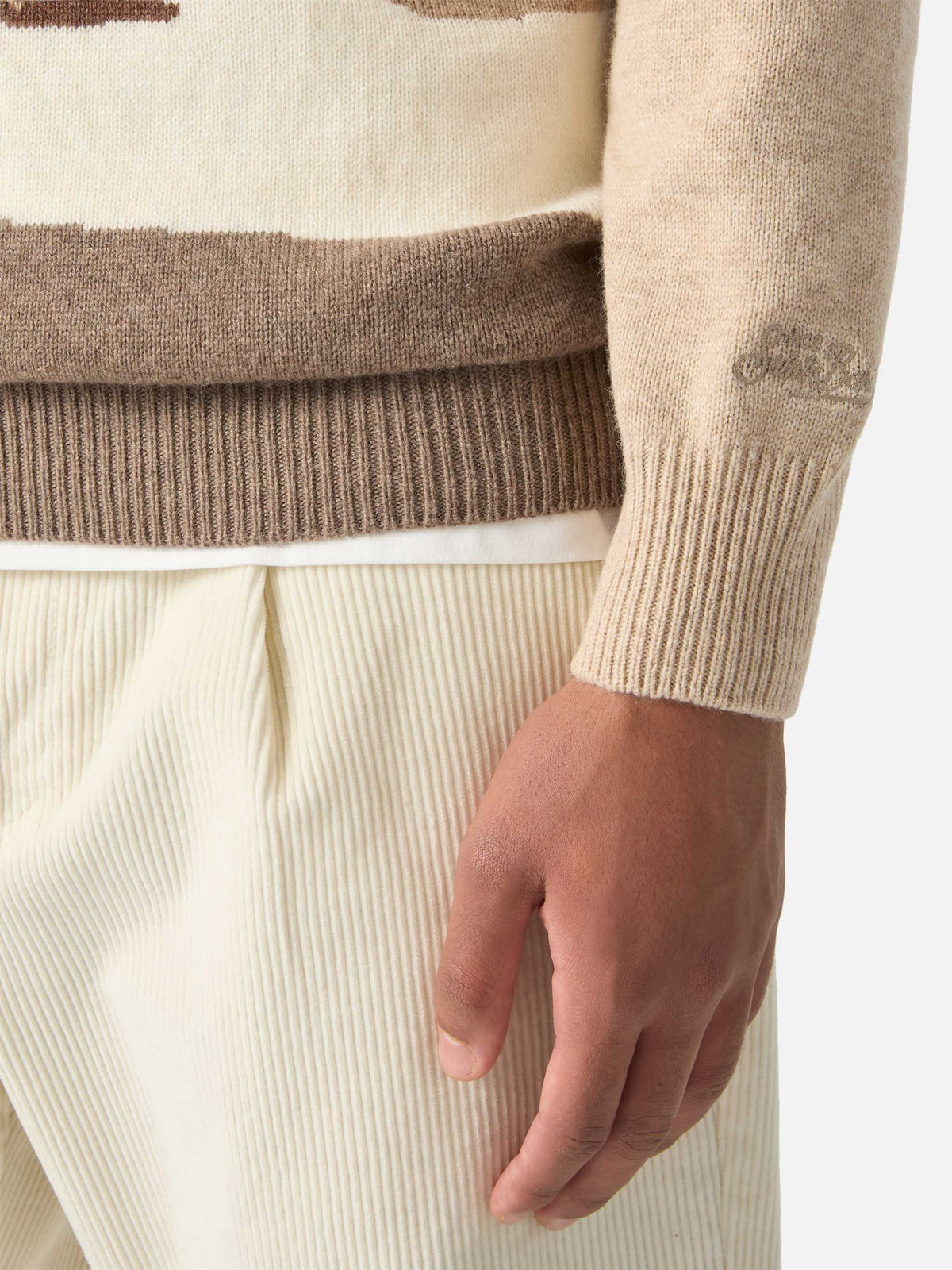 Pull ras du cou Beige Heron en maille avec intarsia Cortina 