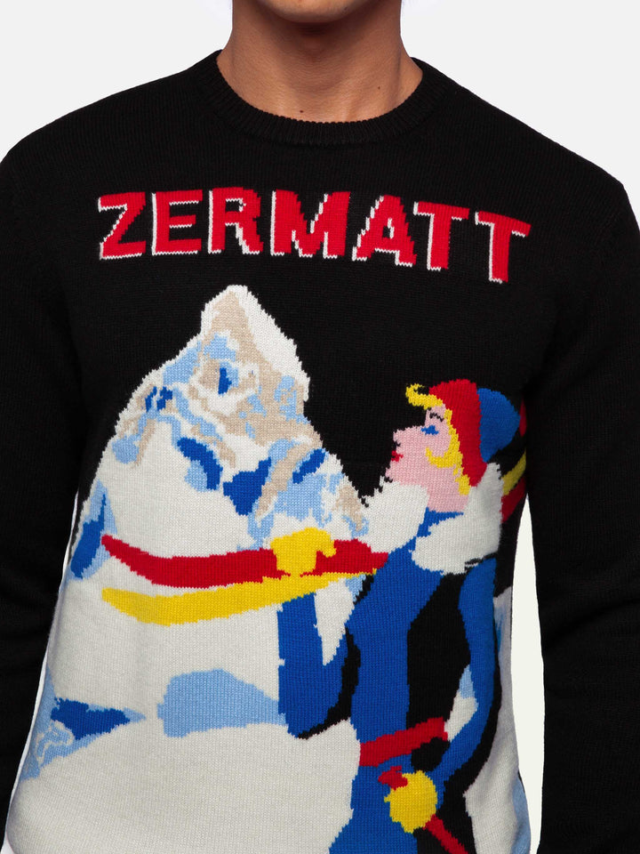 Rundhalspullover Heron mit Zermatt-Postkarten-Jacquard