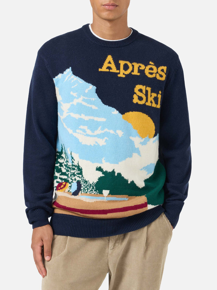 Crewneck sweater Heron with mountain postcard jacquard