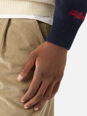 Navy blue Heron crewneck knit with St. Moritz intarsia and embroidery | Special edition