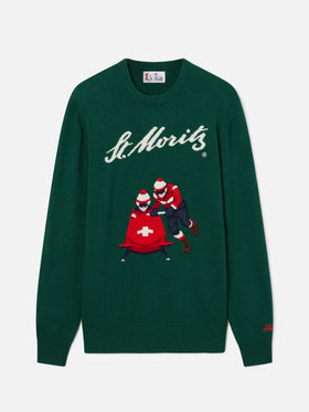 Green Heron crewneck knit with St. Moritz intarsia | Special edition