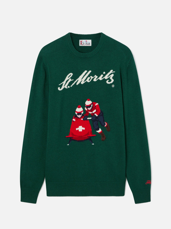 Green Heron crewneck knit with St. Moritz intarsia | Special edition