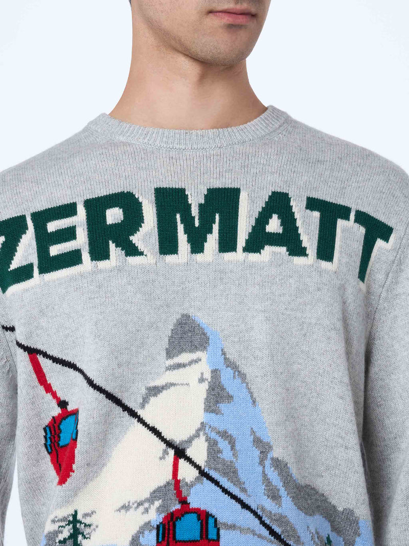 Maglione grigio da uomo Heron con stampa cartolina Zermatt Cable