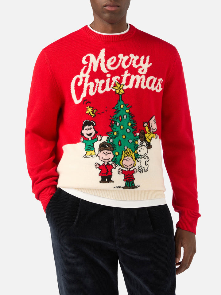 Roter Heron Rundhals-Strickpullover mit Merry Christmas-Intarsie | Special edition 