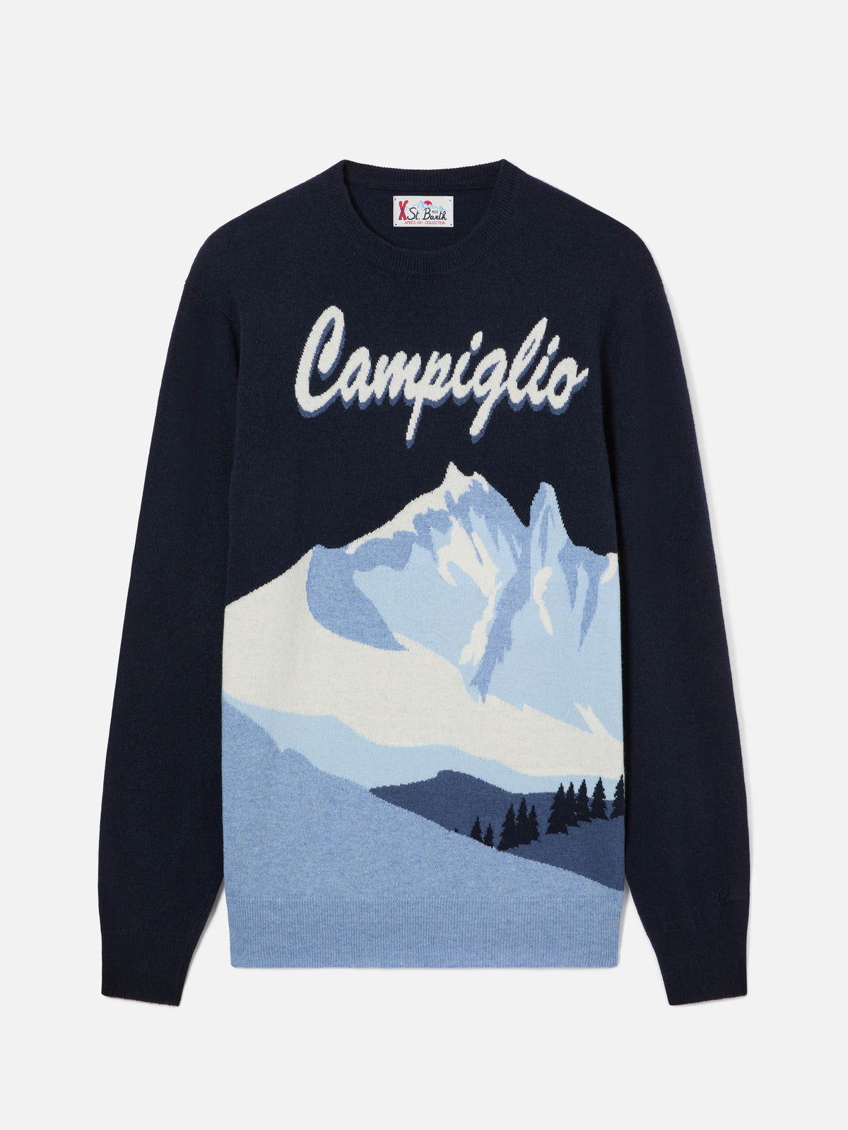 Marineblauer blue Heron Rundhals-Strickpullover mit Campiglio-Intarsie 