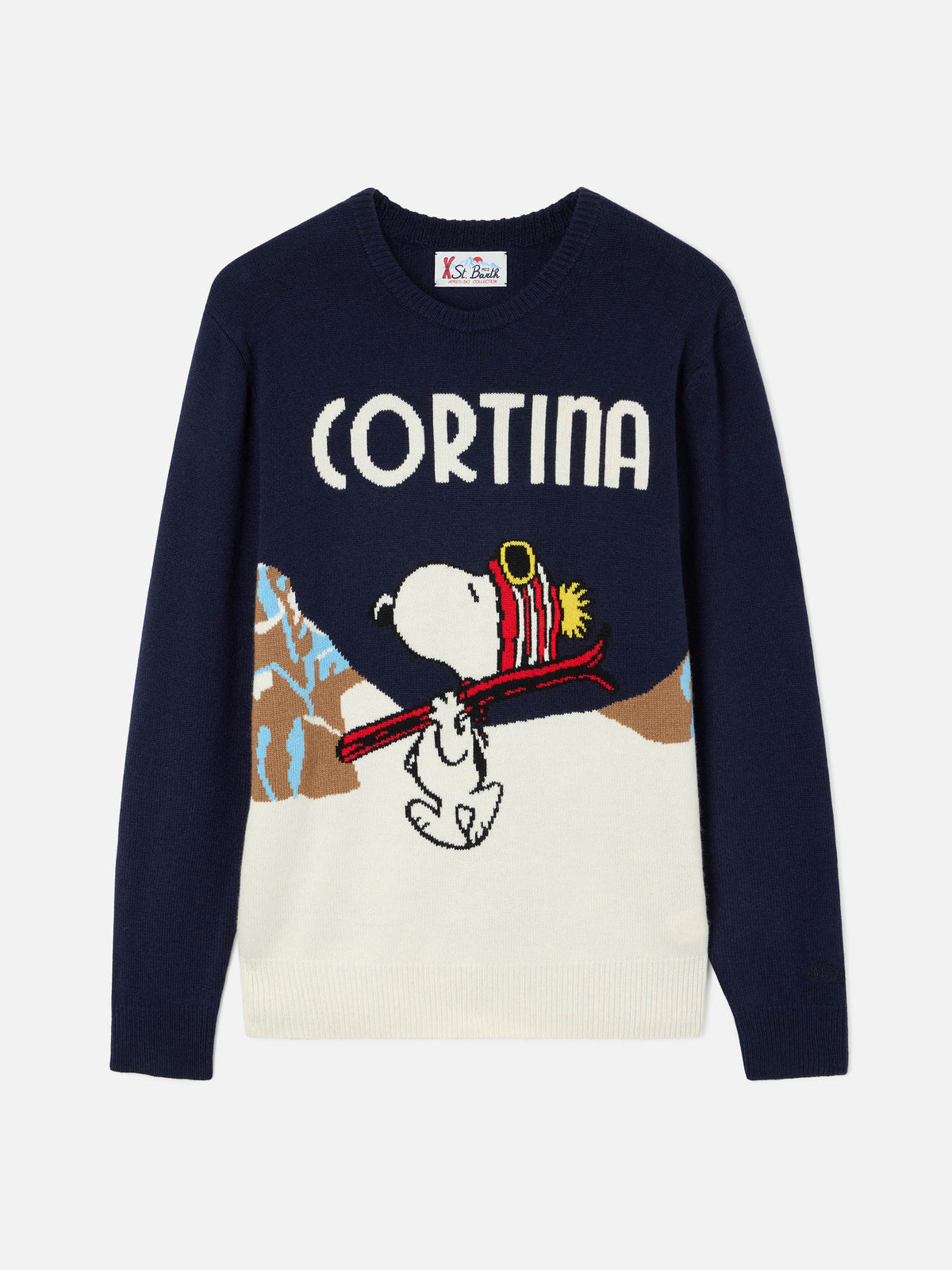 Pull ras du cou Heron en maille Navy blue avec intarsia Snoopy Cortina | Special edition 