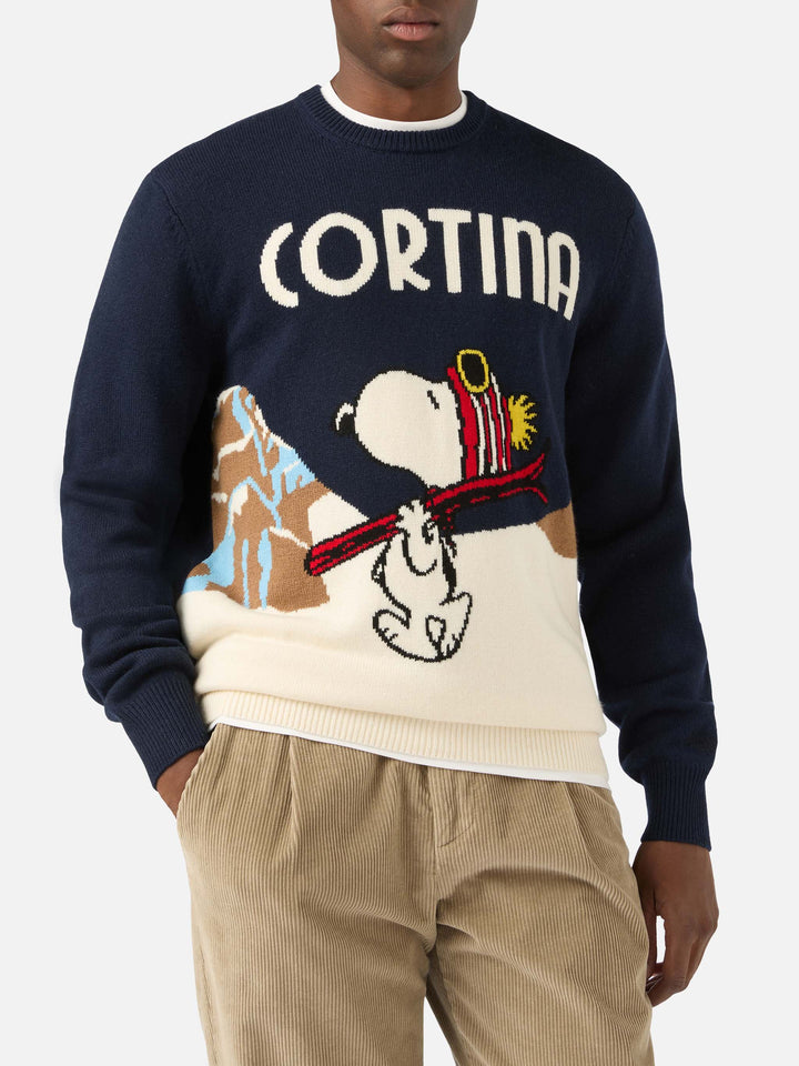 Marineblauer blue Heron Rundhals-Strickpullover mit Snoopy Cortina-Intarsie | Special edition 