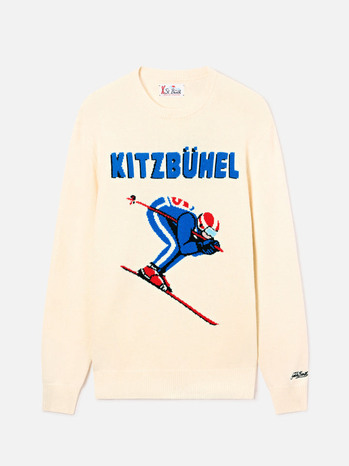 Grey Heron crewneck knit with Kitzbühel intarsia